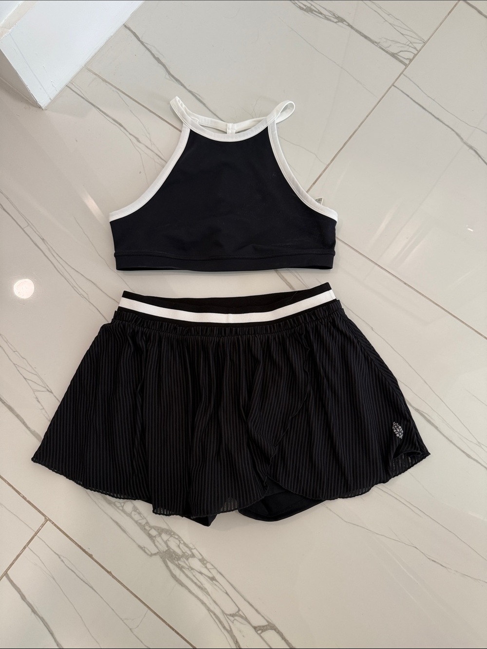 FP Movement by Free People Black Athletic Crop Top and Skort with White Trim